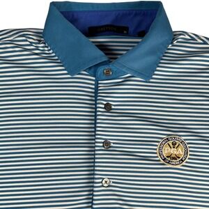 Greyson Polo Shirt Mens Medium Blue Striped PGA Philadelphia Section Wolf Logo